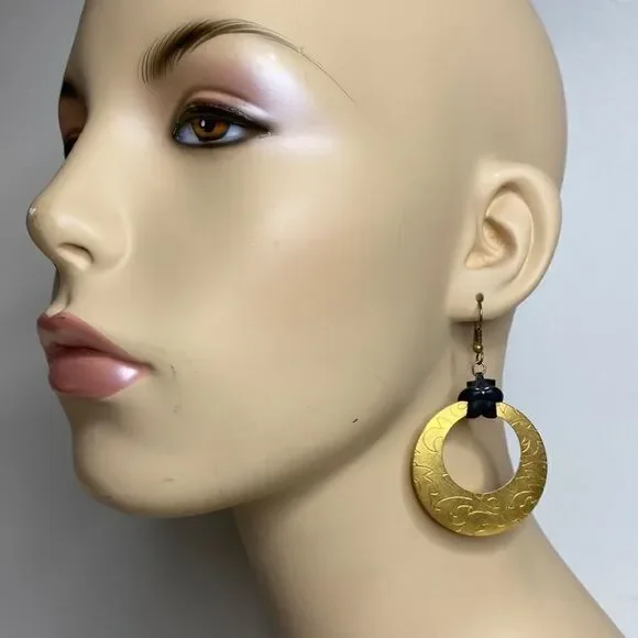 Vintage Boho Gold Tooled Earrings