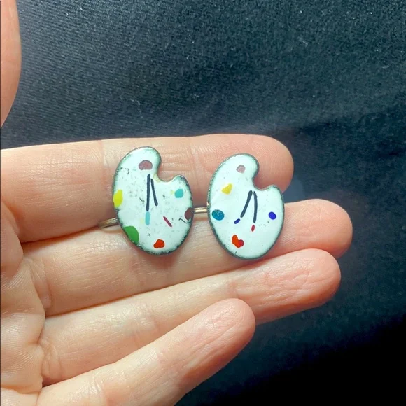 🕸️ Vintage Colorful Artist Palette Screw Back Earrings