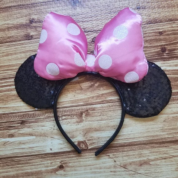 Minnie Mouse Headband with Pink Bow Sequin Ears Disney Junior Store Parks