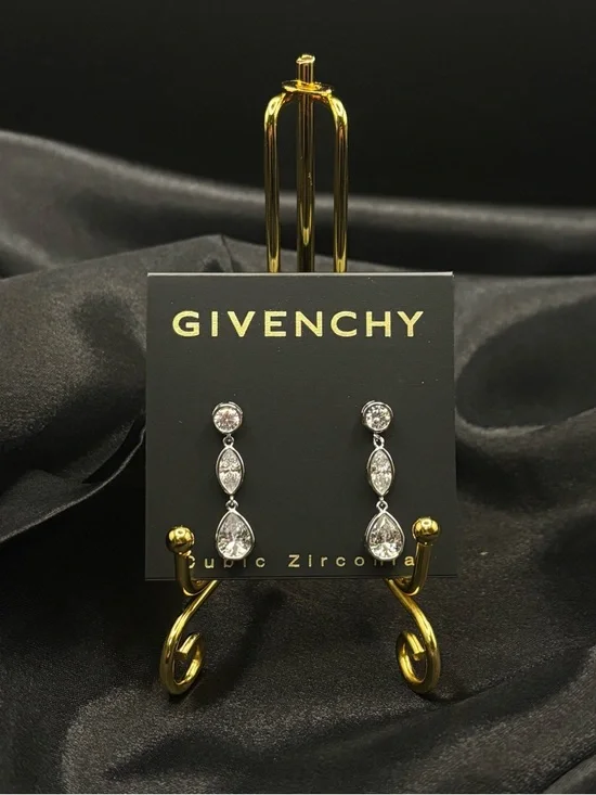 NWT Givenchy Crystal Drop Earrings Silver Tone Cubic Zirconia