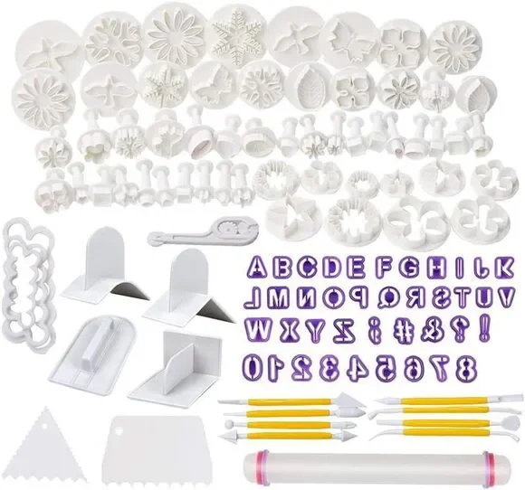 114 Pcs Cake Decorating Tools Fondant Baking Icing Plunger Cutters Rolling Pin