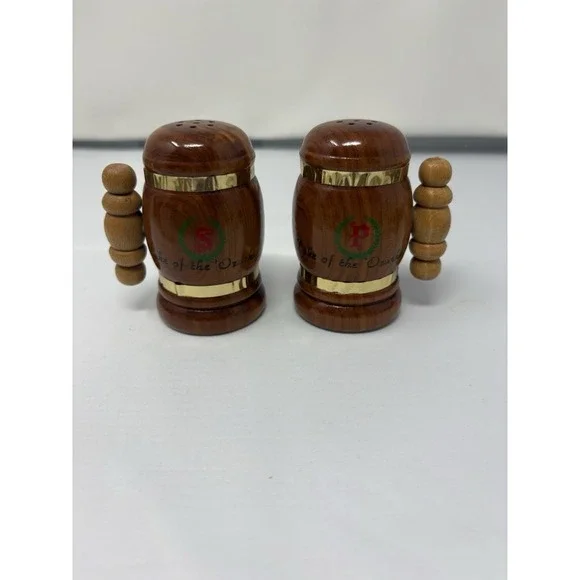 Wood Stein Vintage‎ Lake Of The Parks Wooden Salt & Pepper Shaker Retro MCM Gold