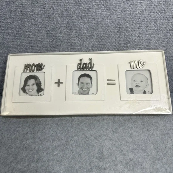 Mudpie Mom + Dad = Me Triple White Photo Frame 13