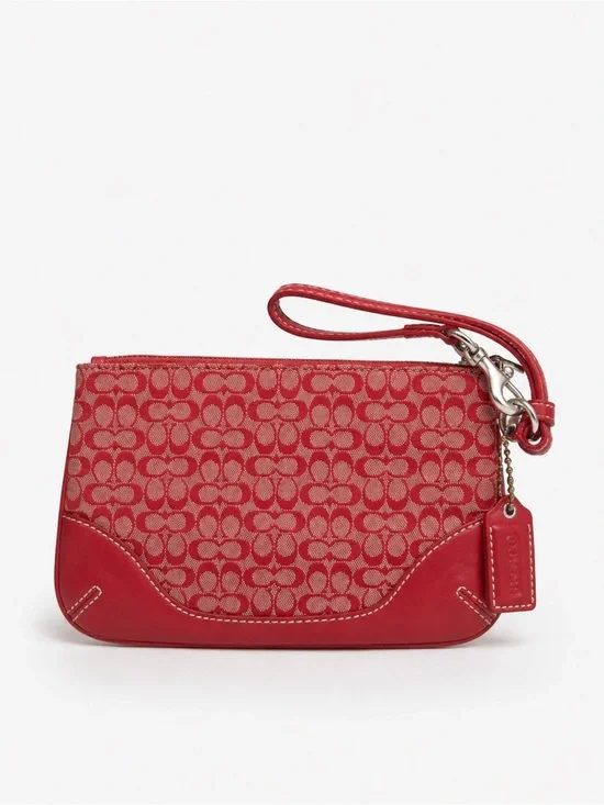 VTG 2004 Coach Red Signature Canvas Wristlet with Leather Trim Y2K