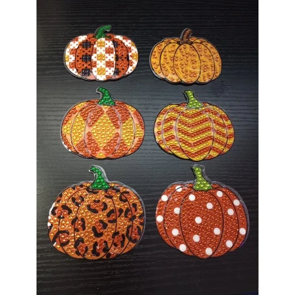Set Of‎ 6 Diamond Painted  Fall Halloween Pumpkin Magnets