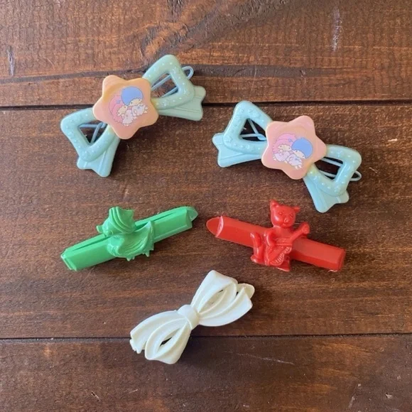 Vintage Sanrio Little Twin Stars Barrettes Goody Hair Clips 1980s Lot Of 5 RARE