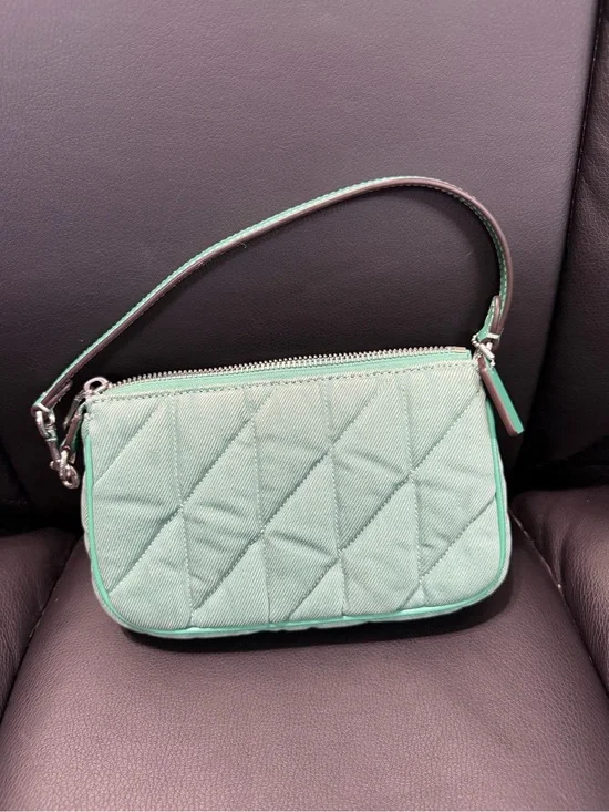 Coach Nolia Green denim silver hardware wristlet/mini bag
