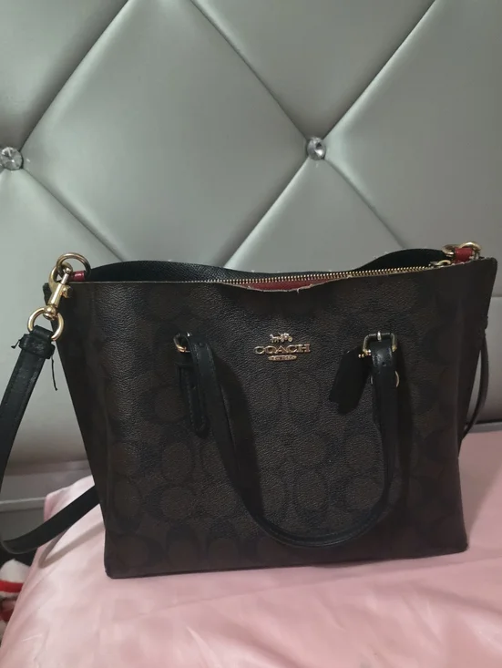 Coach Brown Signature Canvas Shoulder Tote with Gold Hardware