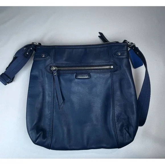 Coach Blue Leather Crossbody Bag With Adjustable‎ Strap & Zipper Closure