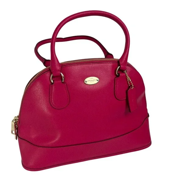 Coach Pink Crossgrain Leather Dome Satchel‎ Double Zip Purse