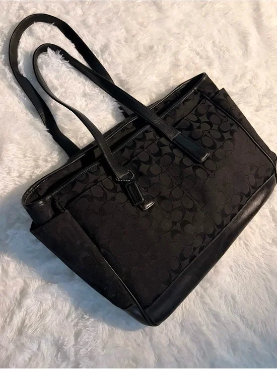 Coach Signature Large Multifunction Laptop Tote Bag Black Canvas