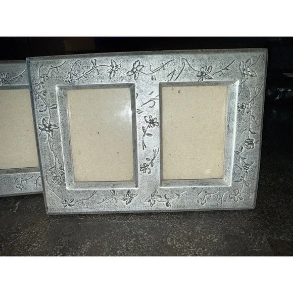 2 Vintage 1999 Burnes of Boston Peweter Frame Floral Fits Two Photos 2.5