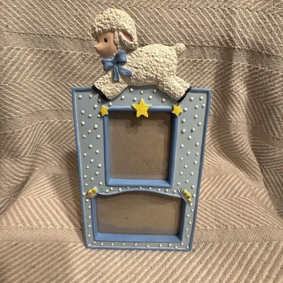 Vintage Birth Announcement Picture Frame Ceramic Little Lamb