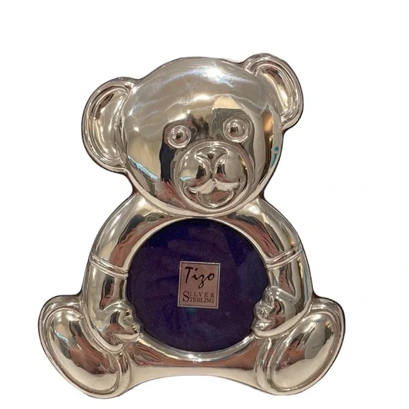Tizo 3 Inch Round Sitting Teddy Sterling Silver Picture Frame. Made in I…