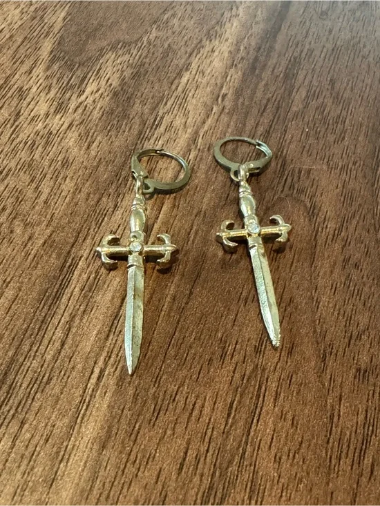 Gold Dagger Drop Hoop Earrings - Women Jewelry Earrings