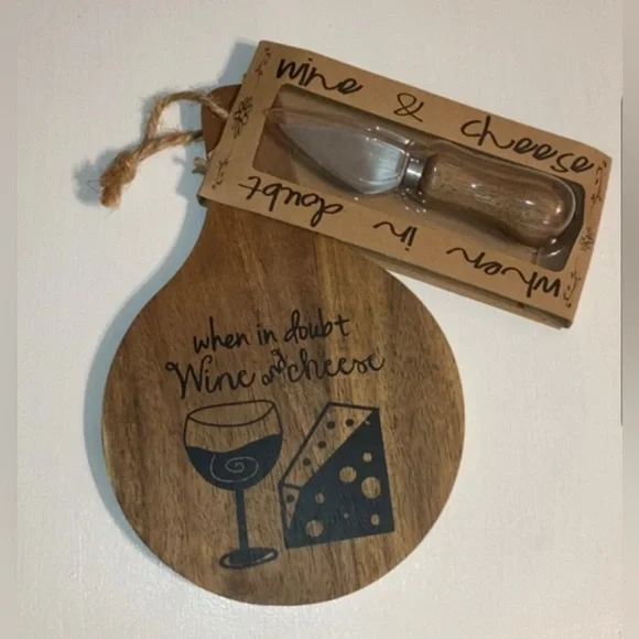 NEW JOZIE B WHEN IN DOUBT WINE AND CHEESE Acacia Wood Serving Board & Knife …
