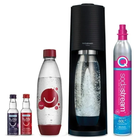 SodaStream X Bubly Drops Terra Sparkling Water Carbonating Soda Kit Black