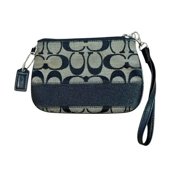 Vintage Y2K COACH Signature Logo Canvas Leather Mini Wristlet Wallet Clutch