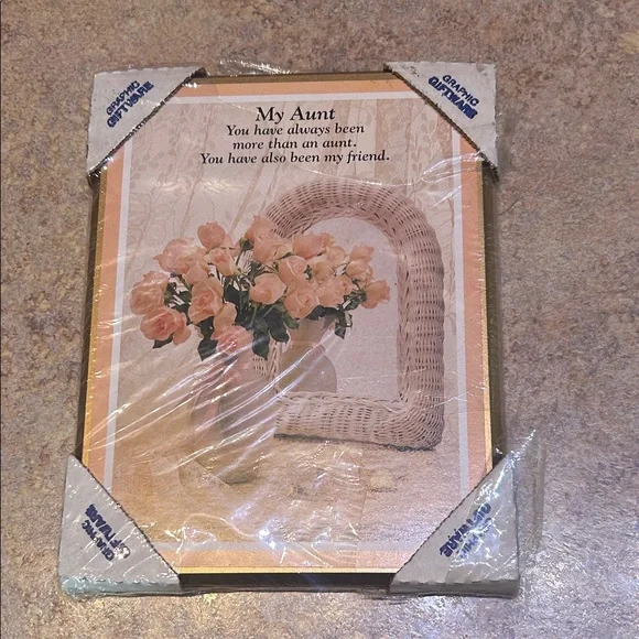 Vintage Wooden Floral “My Aunt” Plaque Made in USA 7”x 8.5” New Old Stock