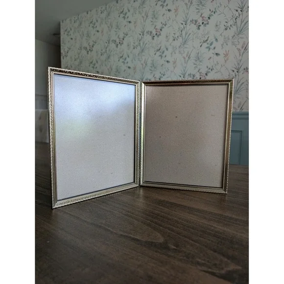 Vintage Brass Double Folding Picture Frame 8x10 Gold Ornate Hinged Hollywood