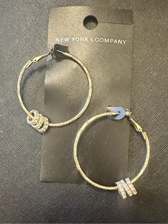 New York & Company Gold Tone Hoop Earrings with Crystal Rings