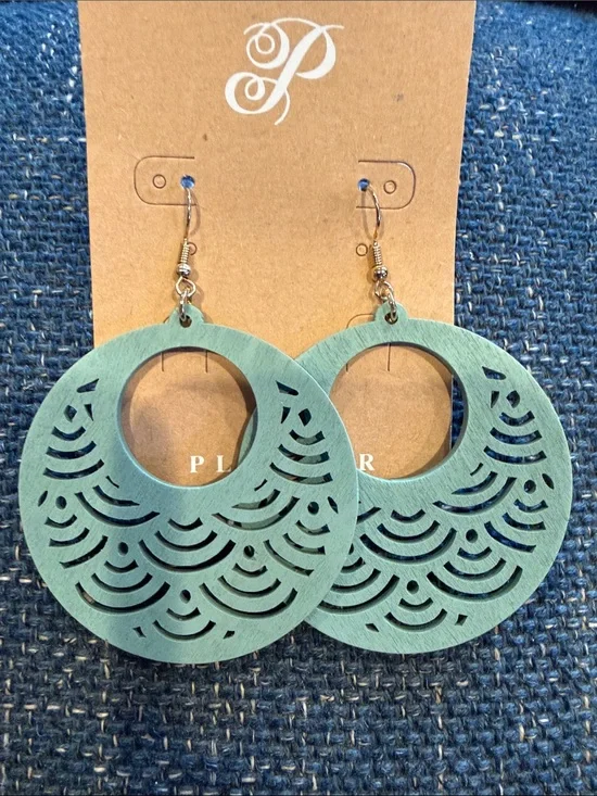 Plunder Teal Cutout Circle Drop Earrings