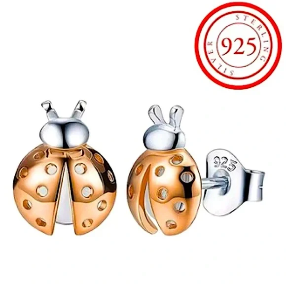 Sterling Silver Gold Lady Bug Stud Earrings