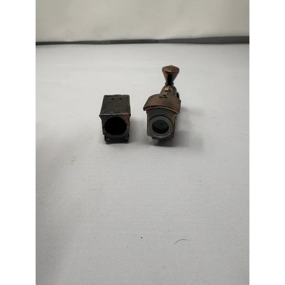 Vintage Steam Train Engine and Car Metal Salt & Pepper Shakers Japan - READ