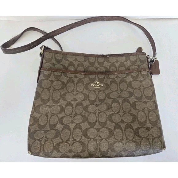 Coach Purse Womens Brown Signature Canvas File Crossbody Bag