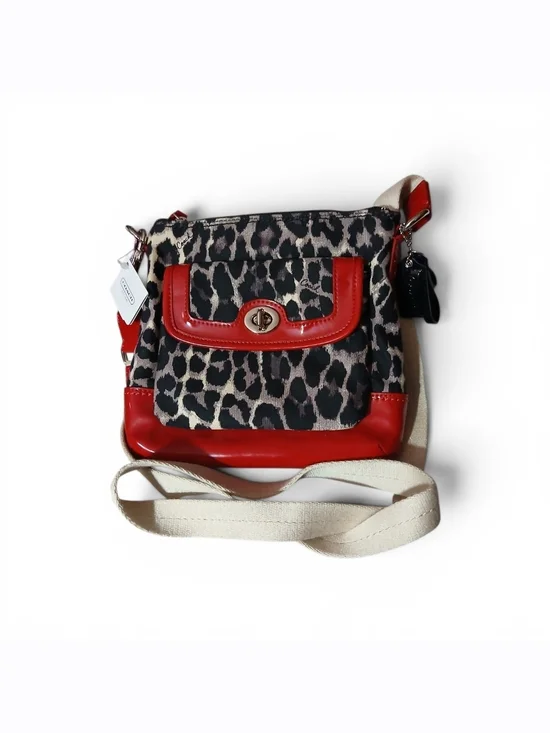 Coach Crossbody Ocelot Print with Red Patent Leather Trim NWT