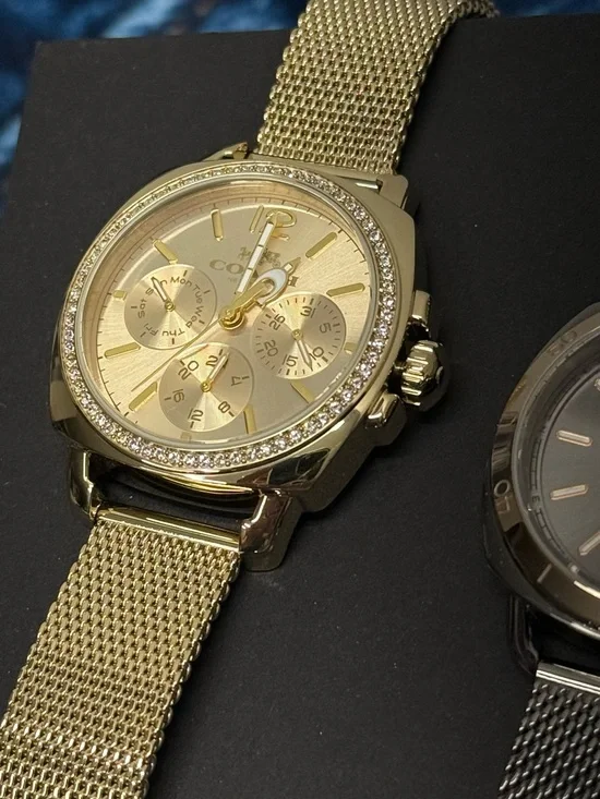 (new+tag) COACH Women Chronograph Gold Watch Metal Strap Bracelet Diamond Bezel
