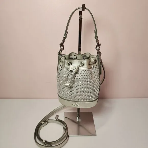 NWT Coach CW301 Mini Bucket Bag With Crystal Silver