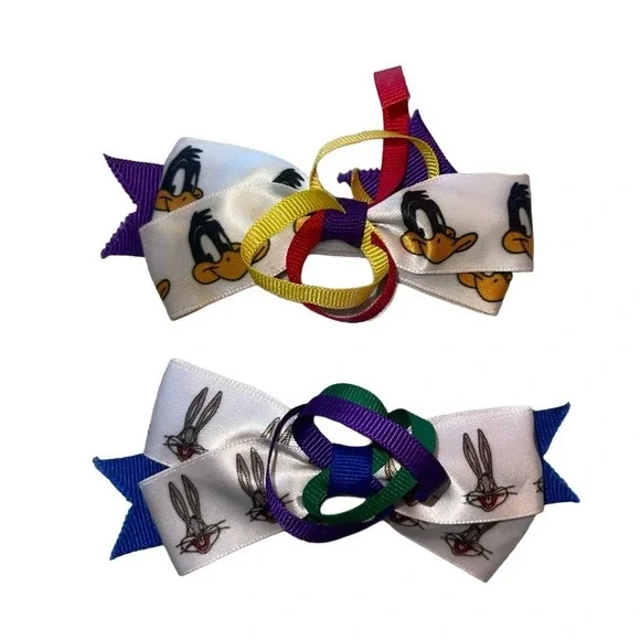 Vintage Looney Tunes Hair Barrette Ribbons Bugs Bunny Daffy Duck 1990 Barrettes