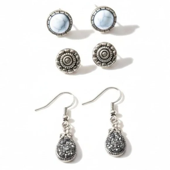 Buffalo Jade Silver toned Earring lot vintage SKUJ038