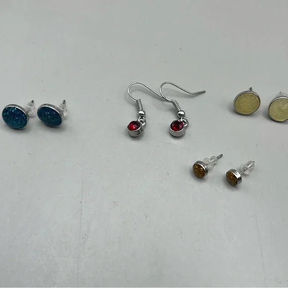 4 pair Elegant Silver and Red Earrings Set