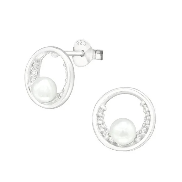 Sterling Silver Pearl Stud Earrings