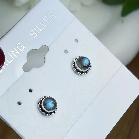 Blue Flash Labradorite Stud Post Earrings Southwest New Pure Sterling Silver 925