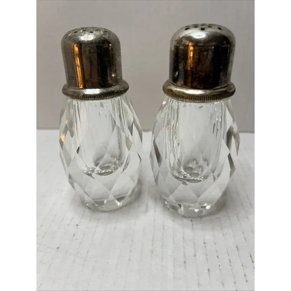 Vintage post House Silverplate Crystal Pepper Mill And Salt Shaker Set