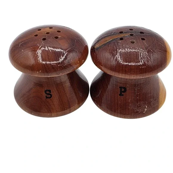 Wood Salt & Pepper Shakers Set Of 2 Small Brown Vintage Kitchen‎ Decor Rustic