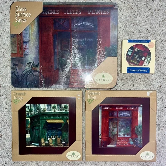 Scenes of France Kitchen Items (Cutting Board, Ceramic Trivets, Coasters) - NEW