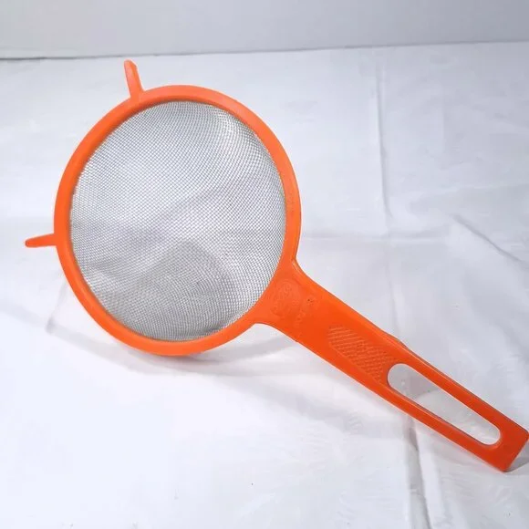 Sveico collander basket strainer orange plastic‎ metal Sweden Rostfri Vintage