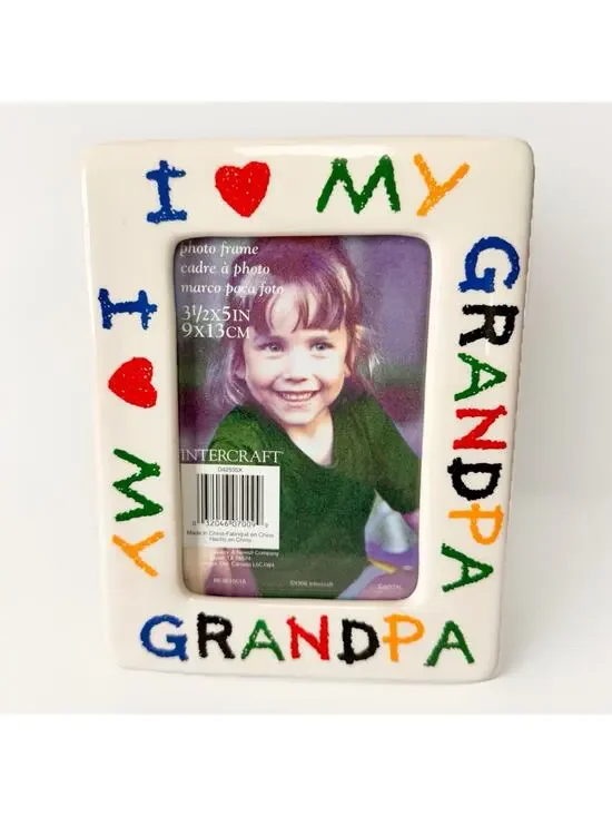 Vintage Intercraft “I Love My Grandpa” Ceramic Picture Frame 3.5 X 5