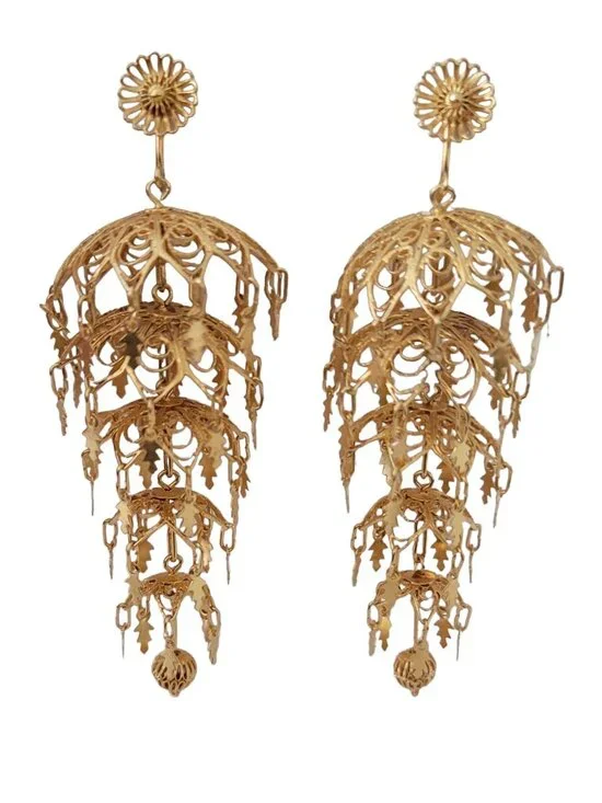 800 Silver Gold Vermeil, Tiered Chandelier Wedding Screw Back Earrings E71