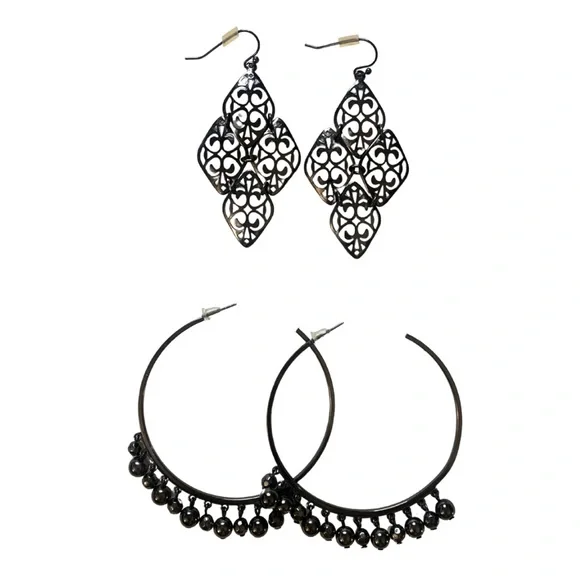 2/$30 Guess Silver Tone Set 2 Drop Earrings Large Hoops Gray Y2K Dangling Dainty