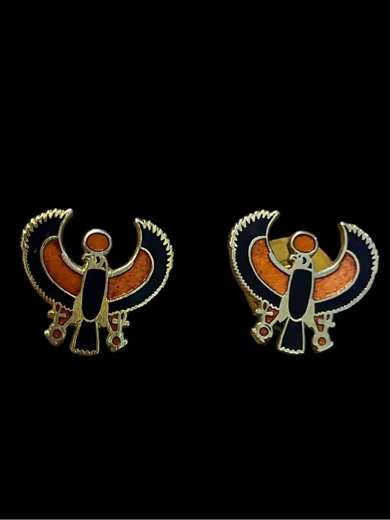 MMA 1976 Egyptian Revival Horus Falcon Enamel Earrings