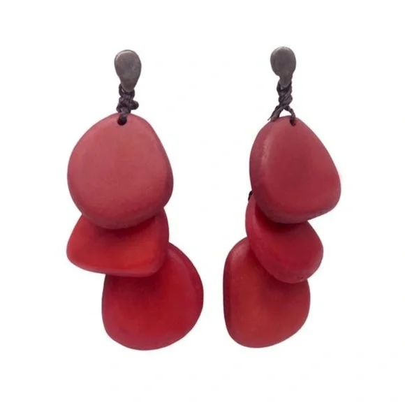 😀 3 for $20 NWT Maria Oiticica Handmade Bronze Metal Red Seed Earrings NEW