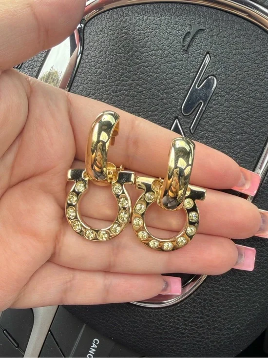 Salvatore Ferragamo Hoop Crystal Drop Earrings