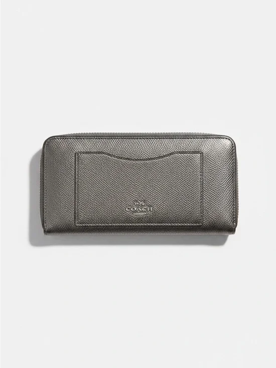 Coach Metallic Pewter Zip Around Long Wallet NWOT