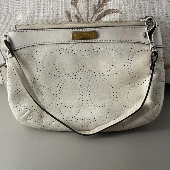 Coach Cream Wristlet Perforated C Pattern Coach Wristlet