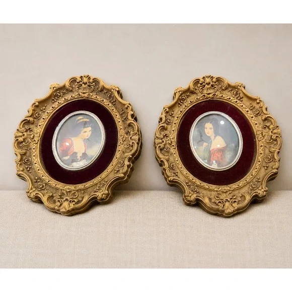Cameo Creation Miniature Portraits Lady Hamilton Set 2 Gold Ornate Frame